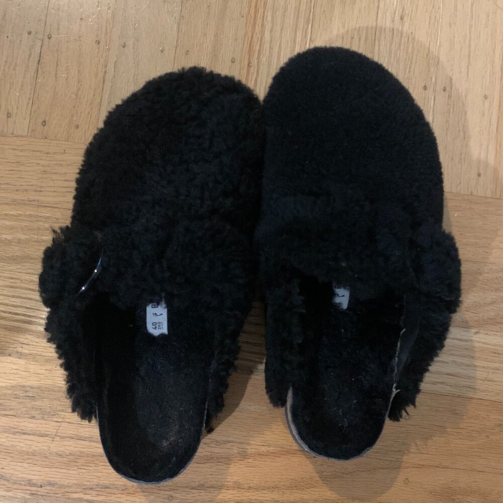 Birkenstock Boston Big Buckle Black Teddy Clogs Size 40